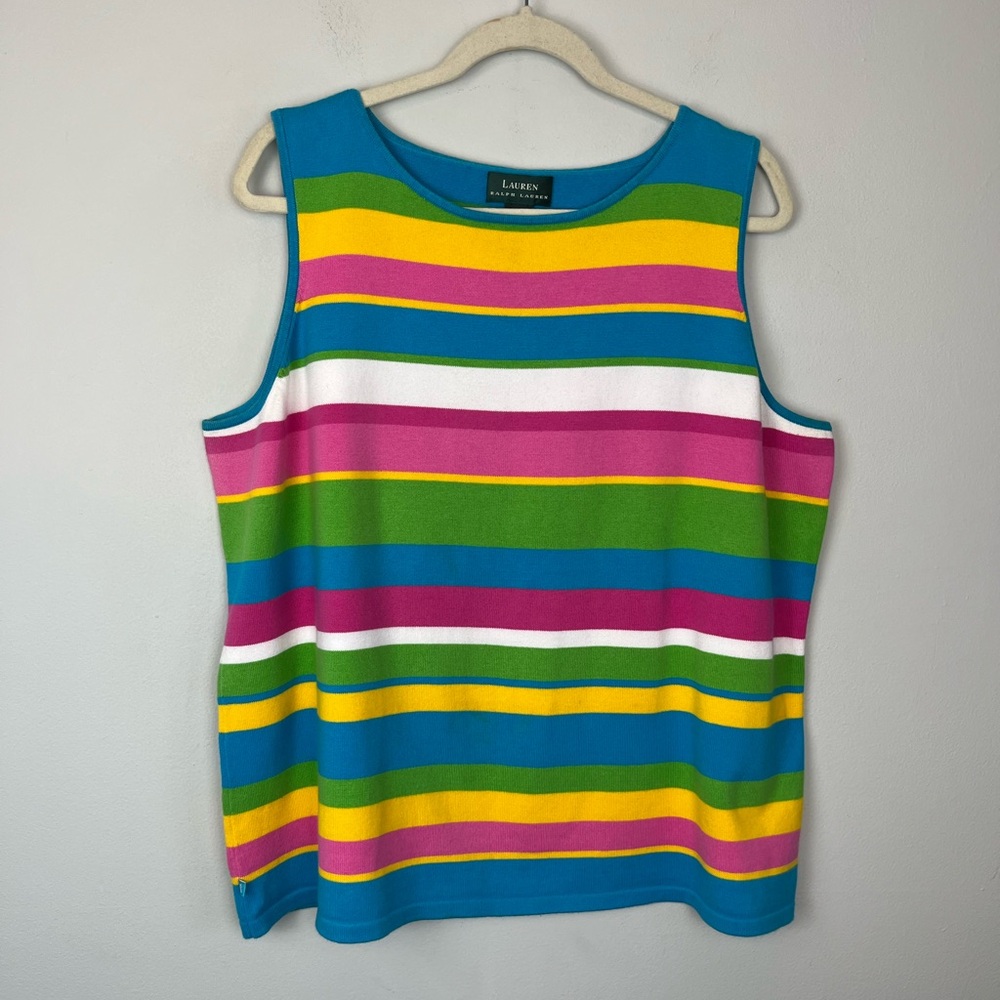 Vintage Lauren Ralph Lauren Rainbow Striped Knit Sleeveless Top Size 3X Y2K